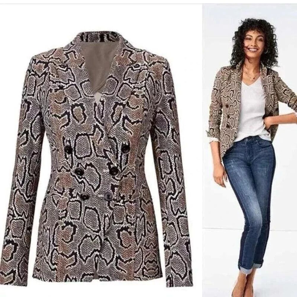 Cabi Python Blazer Jacket Snake Print King Cobra Size 2 Double Breasted #3733